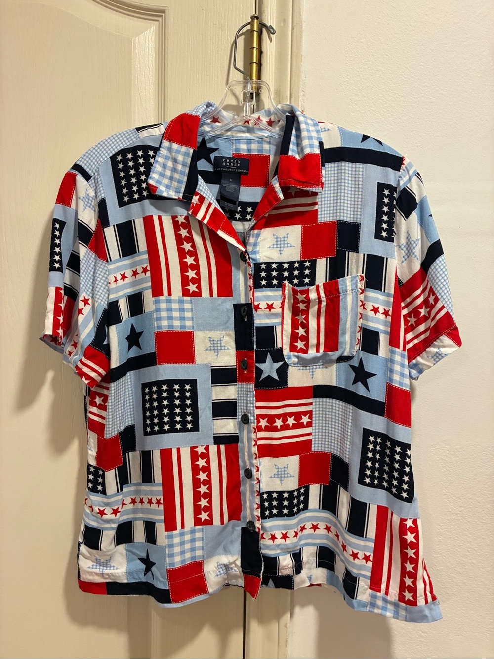 Crazy Horse by Liz Claiborne Patriotic Flag Shirt Medium July 4th